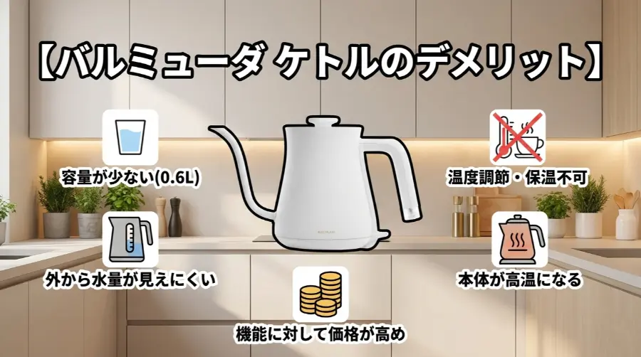 バルミューダ ケトルのデメリット