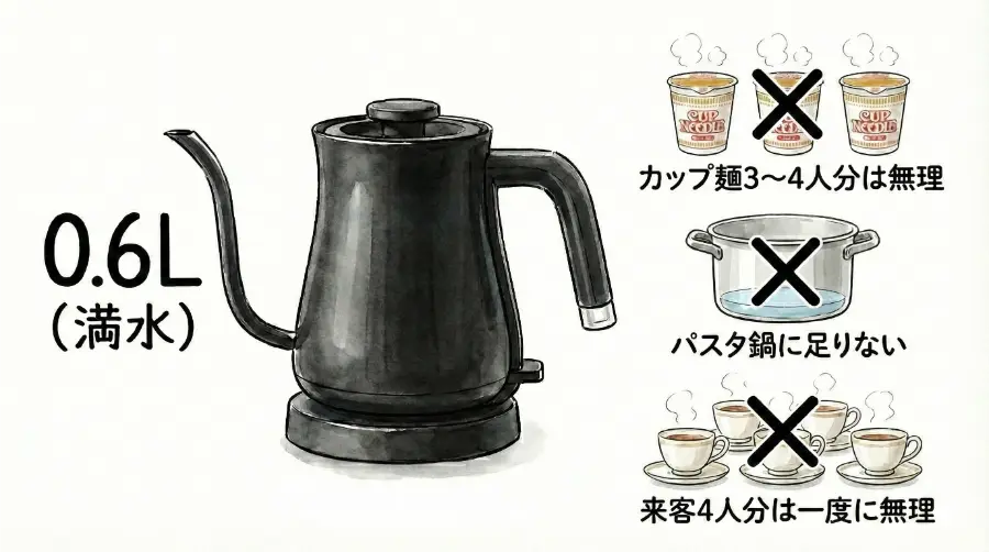 バルミューダ ケトルは、お湯が大量に必要な場合には向いていない