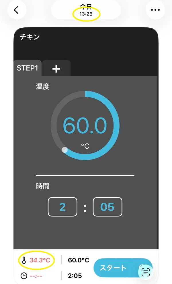 予熱開始前の時間と温度