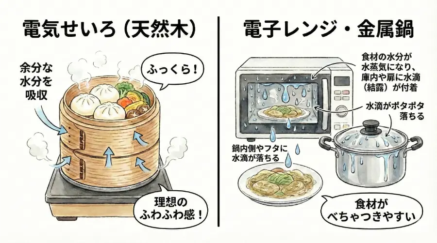 電気せいろは、ふっくら仕上がる