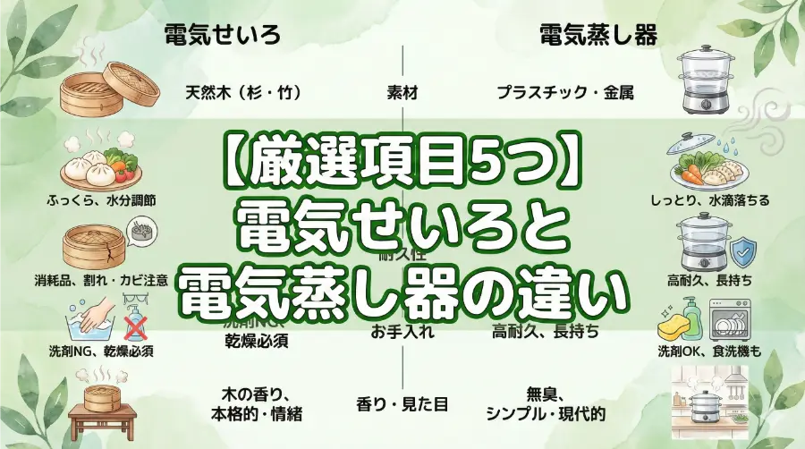 【厳選項目5つ】電気せいろと電気蒸し器の違い