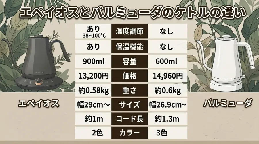 エペイオスとバルミューダのケトルの違い
