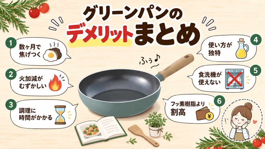 グリーンパンのデメリット6つを振り返るまとめの図