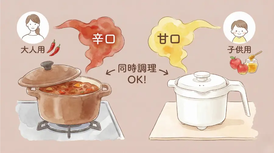 レンジメートマグポットは、カレーの味を別々で作れる