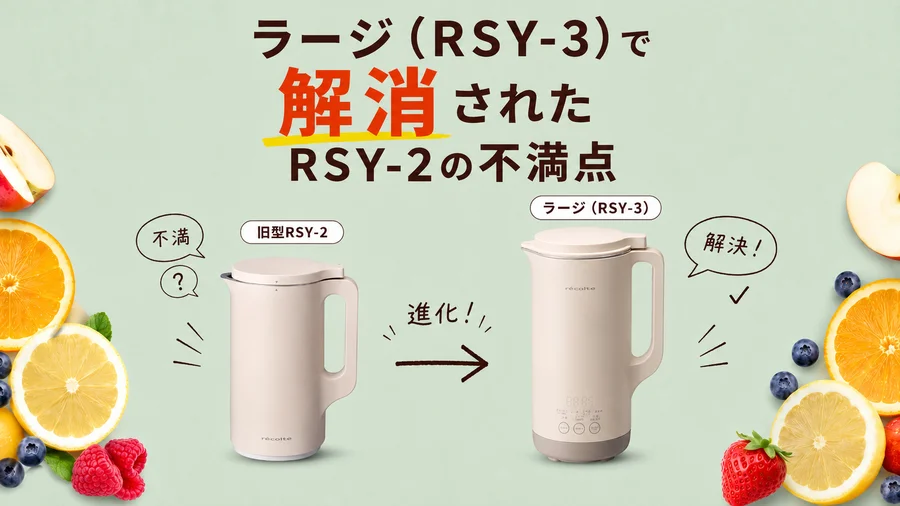 ラージ（RSY-3）で解消されたRSY-2の不満点を説明するイラスト