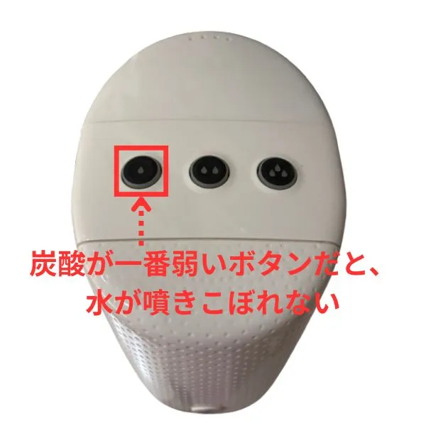 炭酸が一番弱いボタンだと、水が噴きこぼれにくい