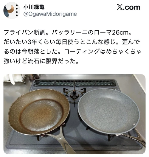 バッラリーニ ローマ26cmを3年くらい毎日使い、コーティングは強いけれど限界だったというX口コミ